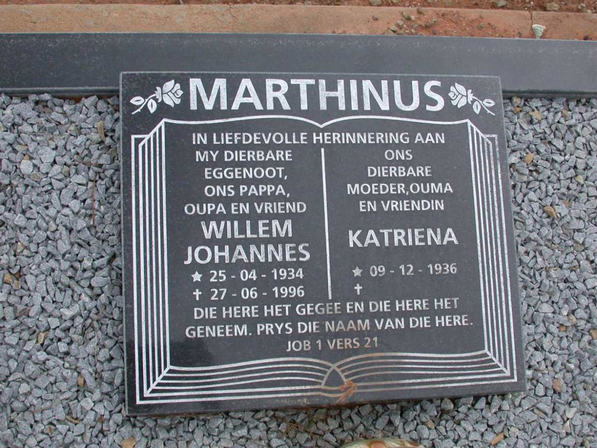 MARTHINUS Willem Johannes 1934-1996 &amp; Katriena 1936-