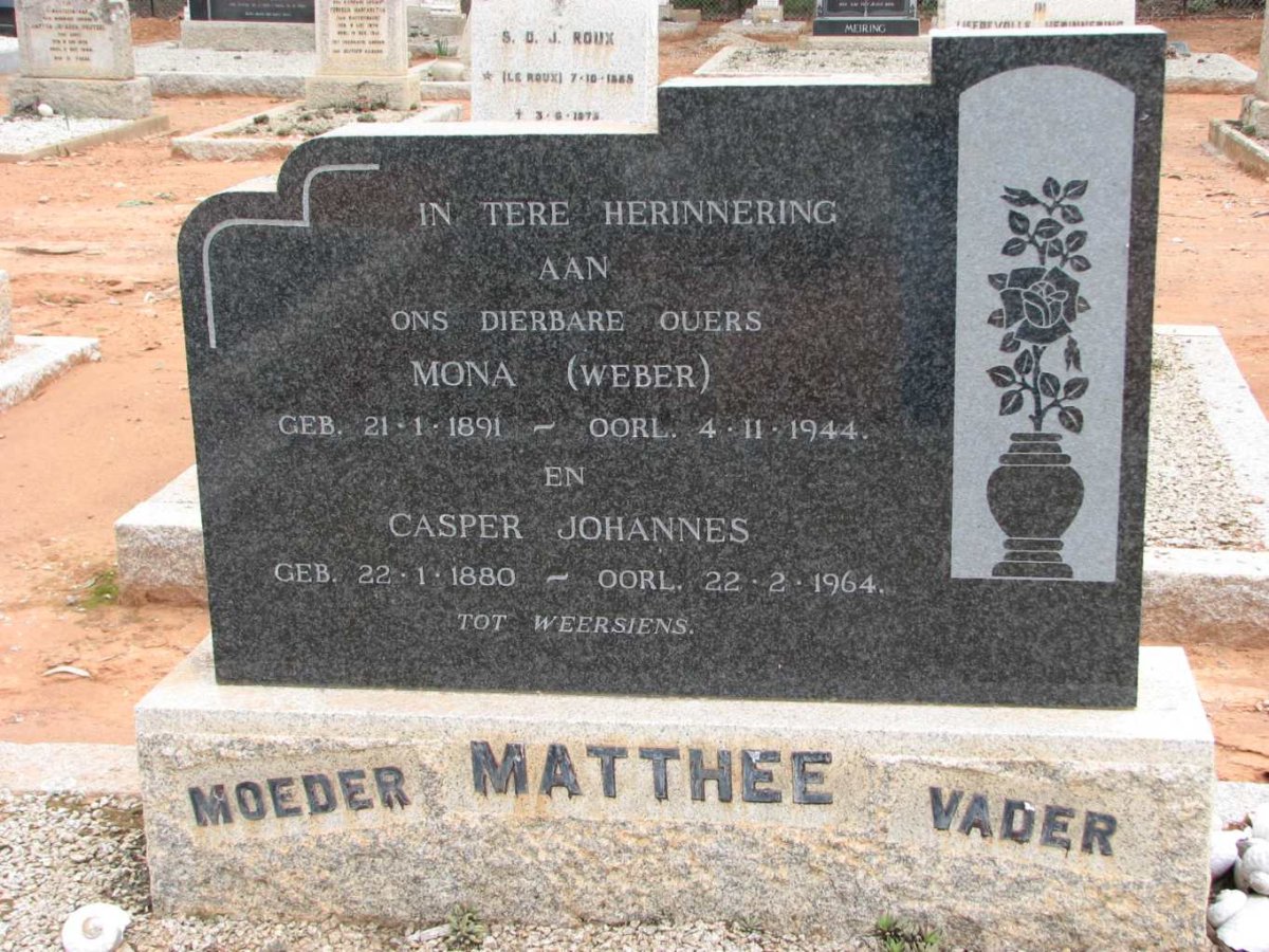 MATTHEE Casper Johannes 1880-1964 &amp; Mona WEBER 1891-1944