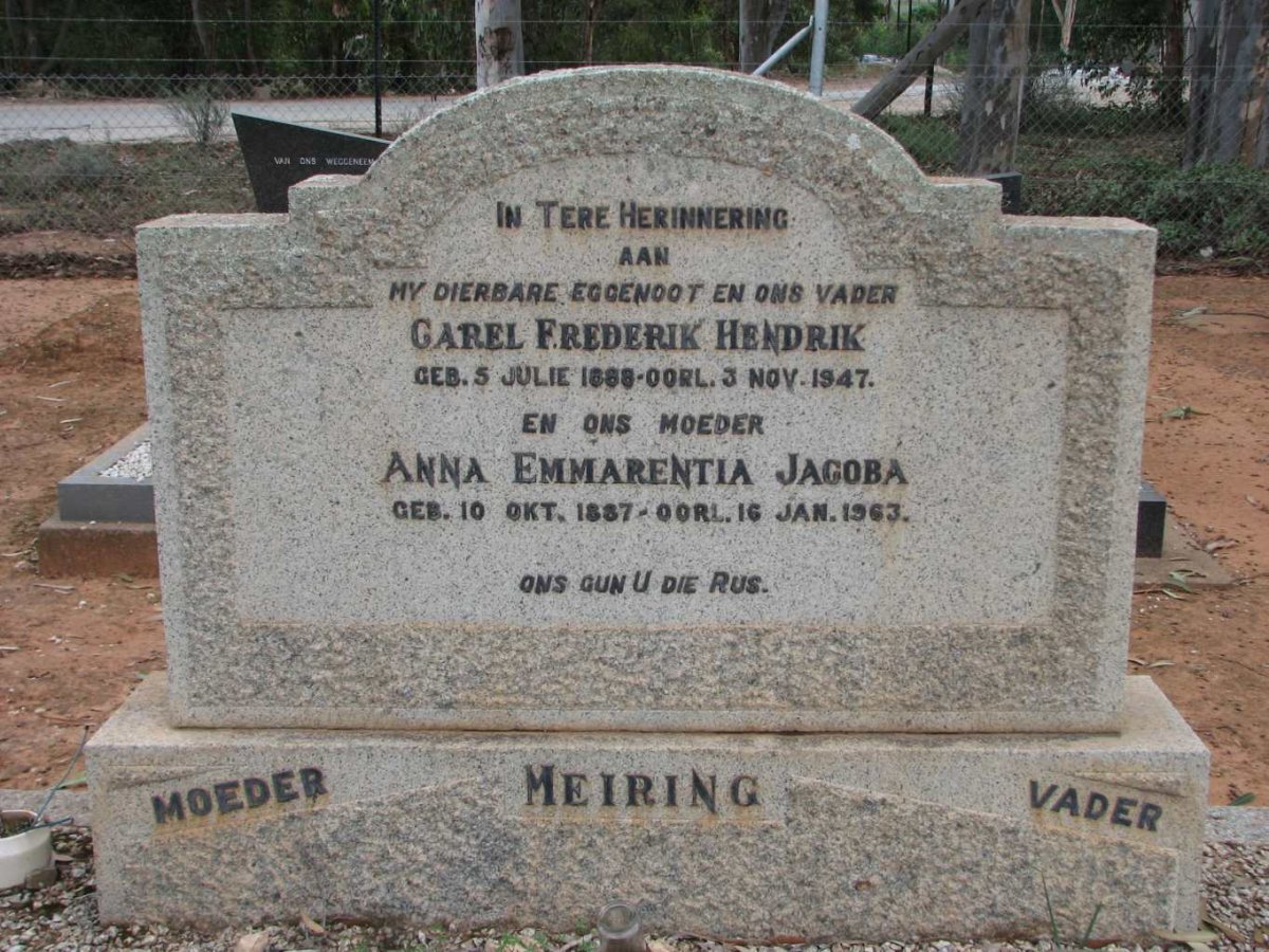 MEIRING Carel Frederik Hendrik 1888-1947 &amp; Anna Emmarentia Jacoba 1887-1963