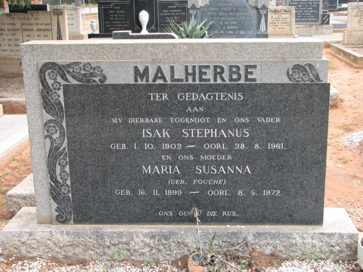 MALHERBE Isak Stephanus 1902-1961 &amp; Maria Susanna FOUCHE 1899-1972