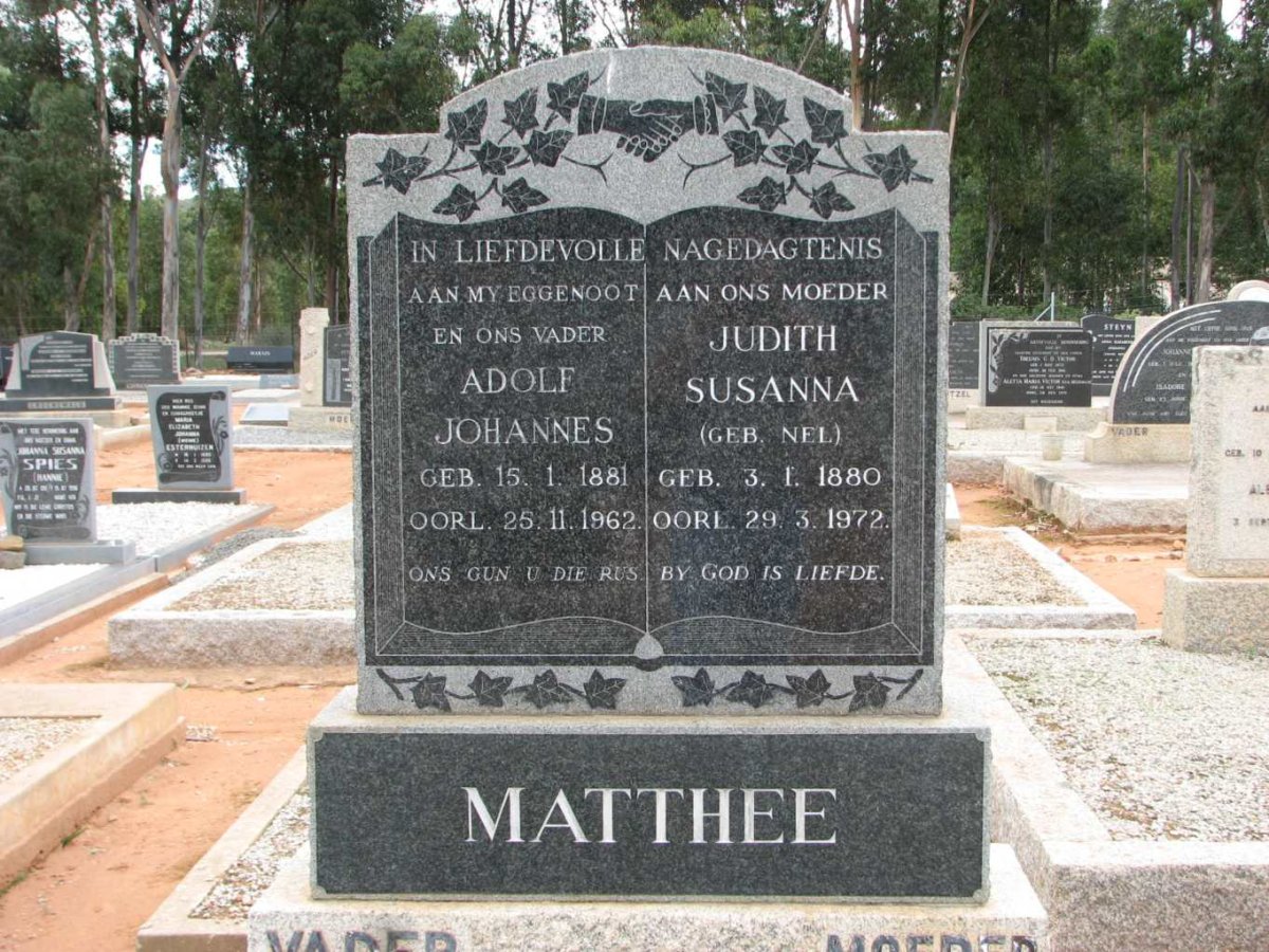 MATTHEE Adolf Johannes 1881-1962 &amp; Judith Susanna NEL 1880-1972