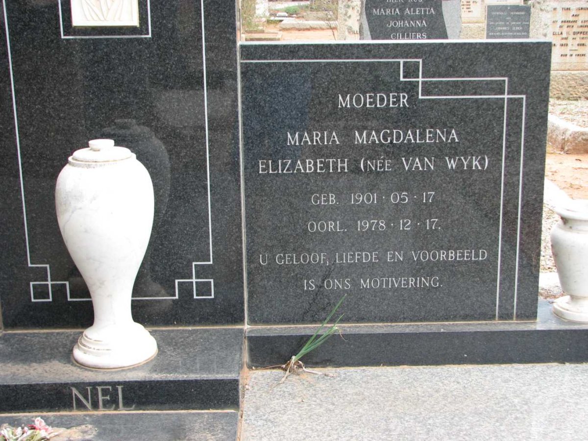 NEL Maria Magdalena Elizabeth nee VAN WYK 1901-1978