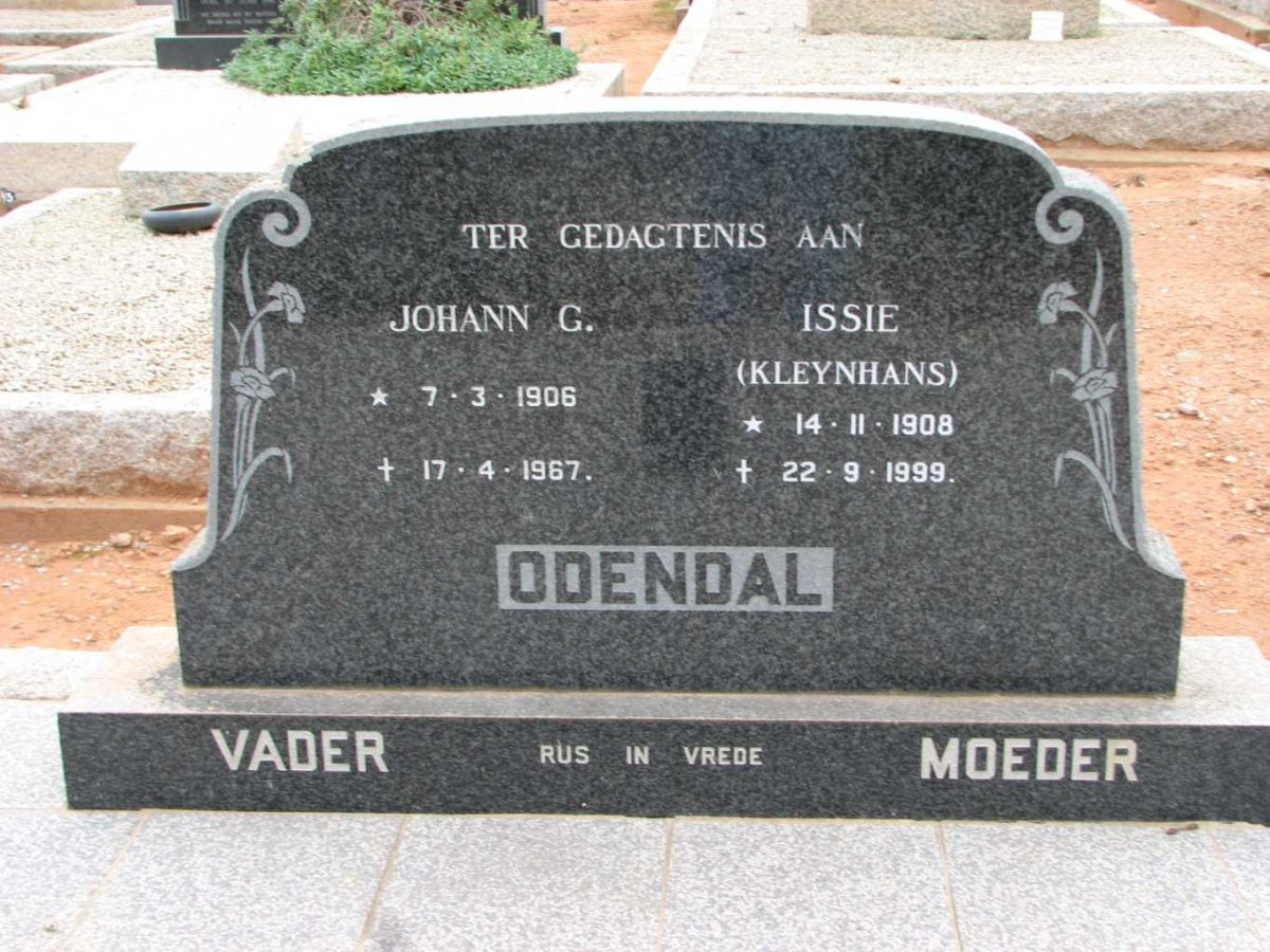 ODENDAL Johann G. 1906-1967 &amp; Issie KLEYNHANS 1908-1999