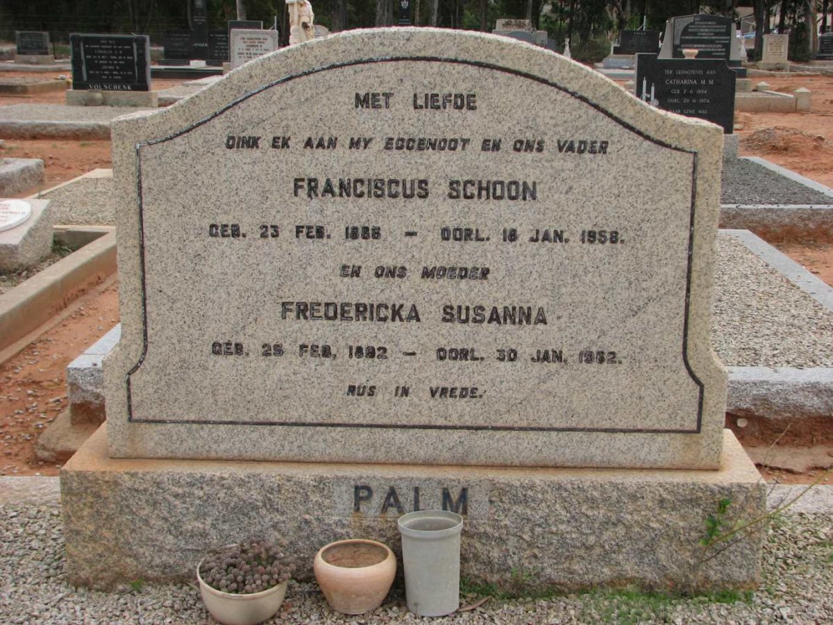 PALM Franciscus Schoon 1888-1958 &amp; Fredericka Susanna 1892-1962