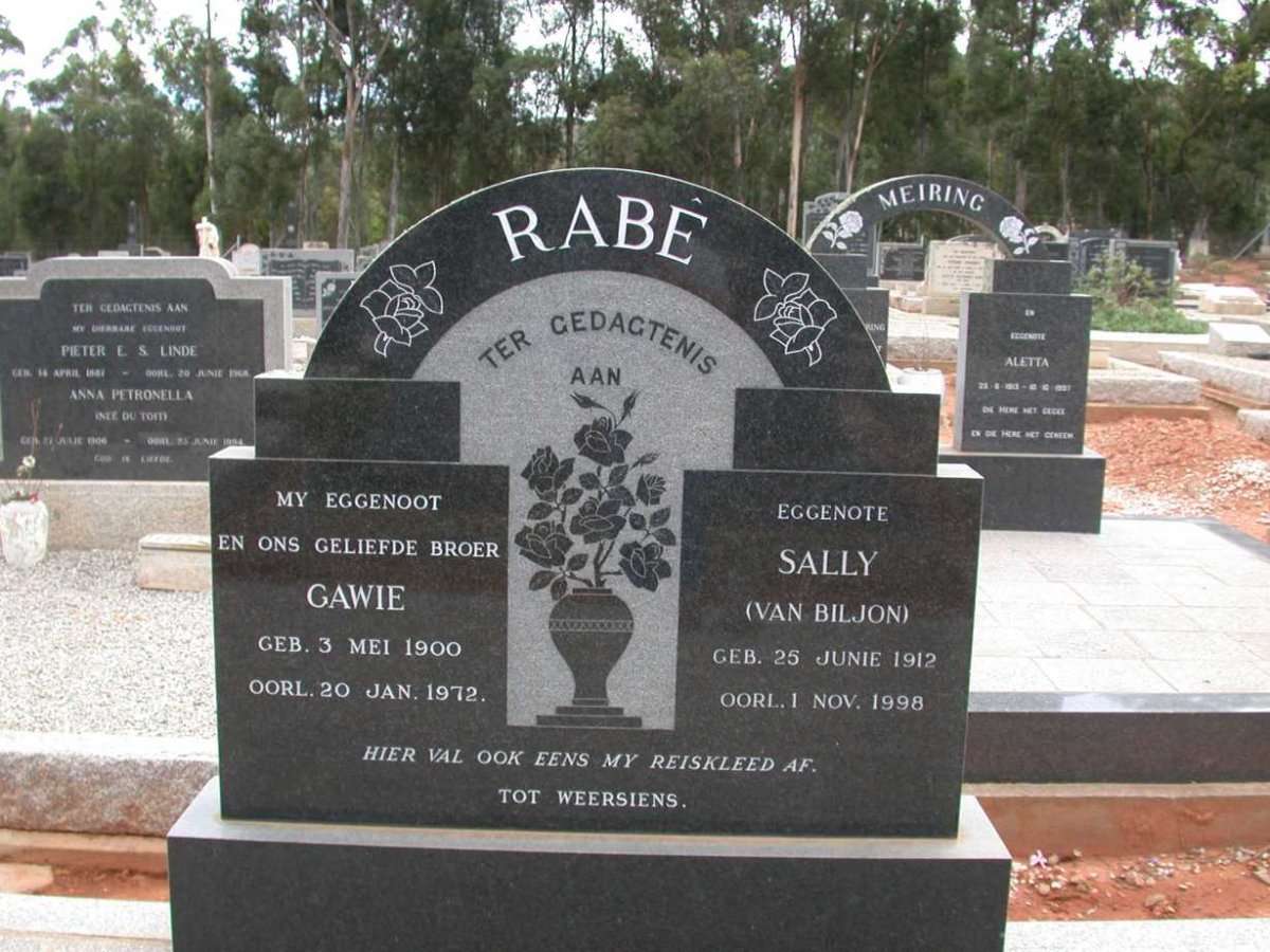 RABÉ Gawie 1900-1972 &amp; Sally VAN BILJON 1912-1998