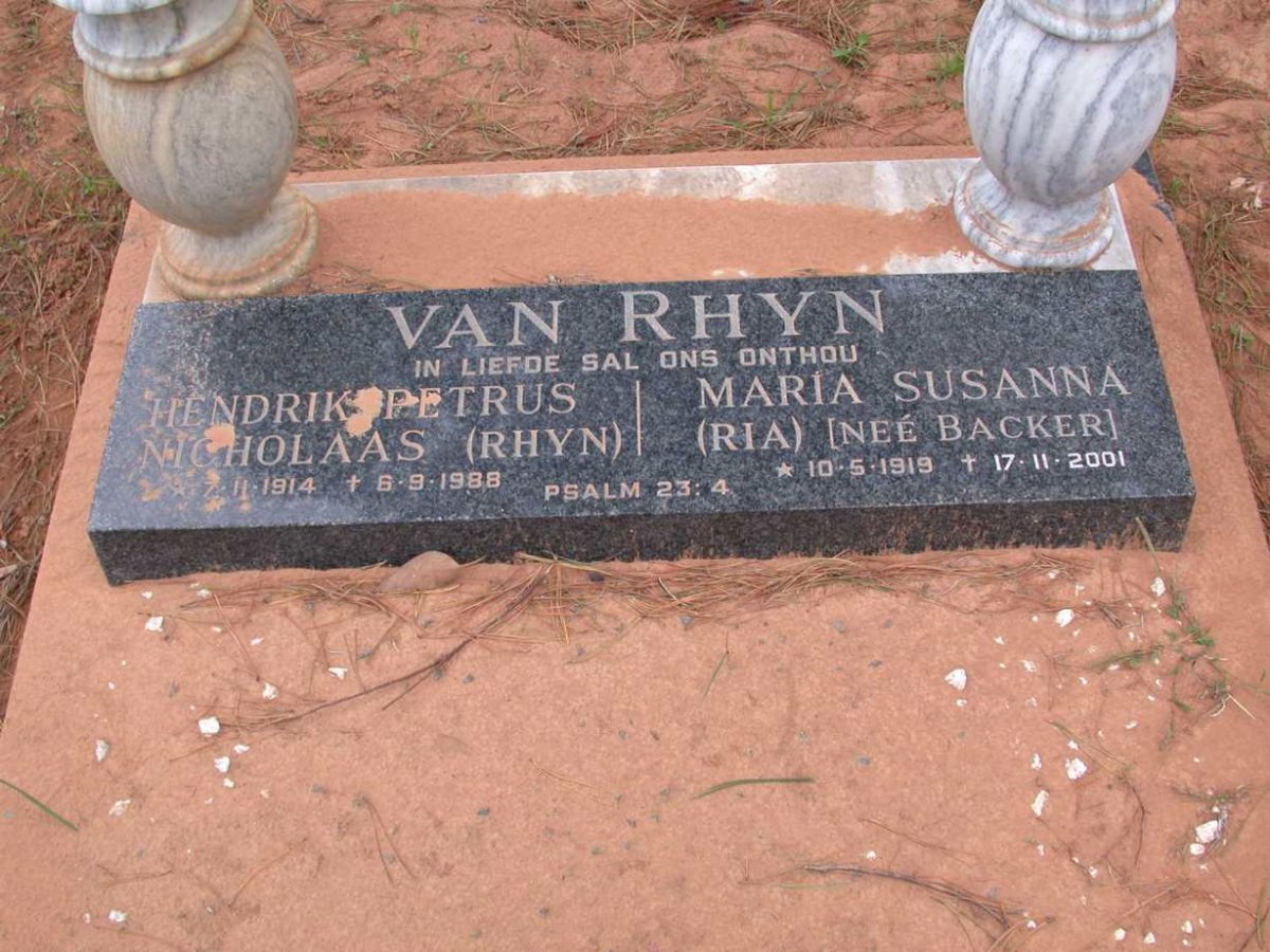 RHYN Hendrik Petrus Nicolaas, van 1914-1988 &amp; Maria Susanna BACKER 1919-2001