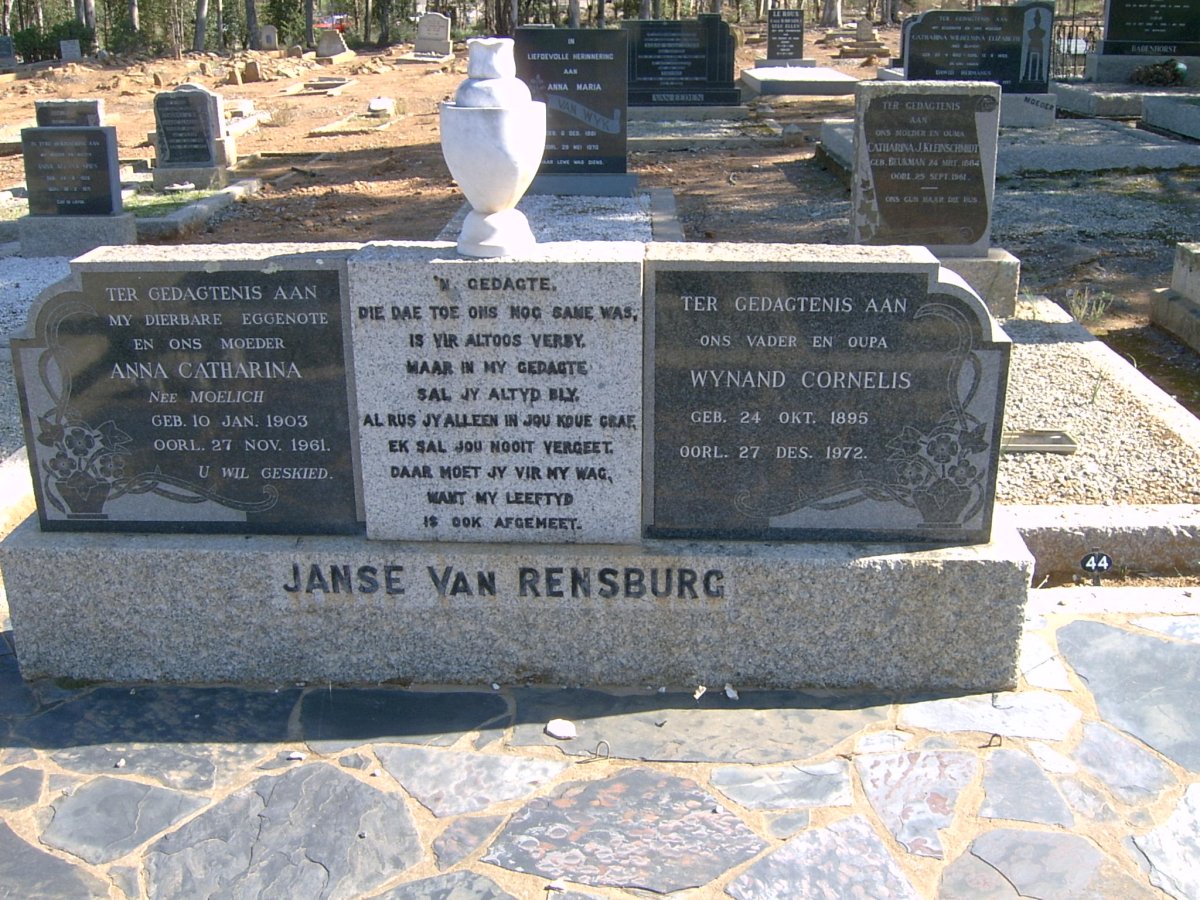 RENSBURG Wynand Cornelis, Janse van 1895-1972 &amp; Anna Catharina MOELICH 1903-1961