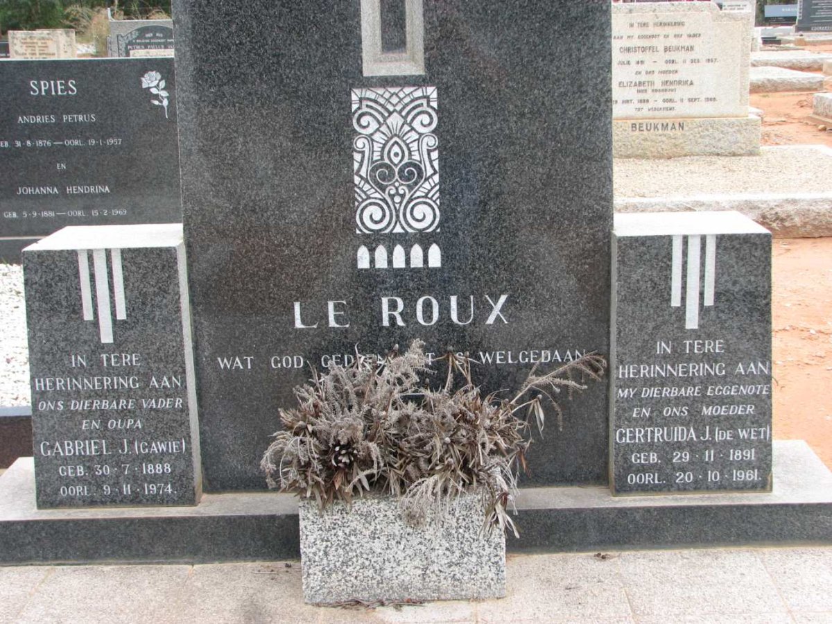 ROUX Gabriel J., le 1888-1974 &amp; Gertruida J. DE WET 1891-1961