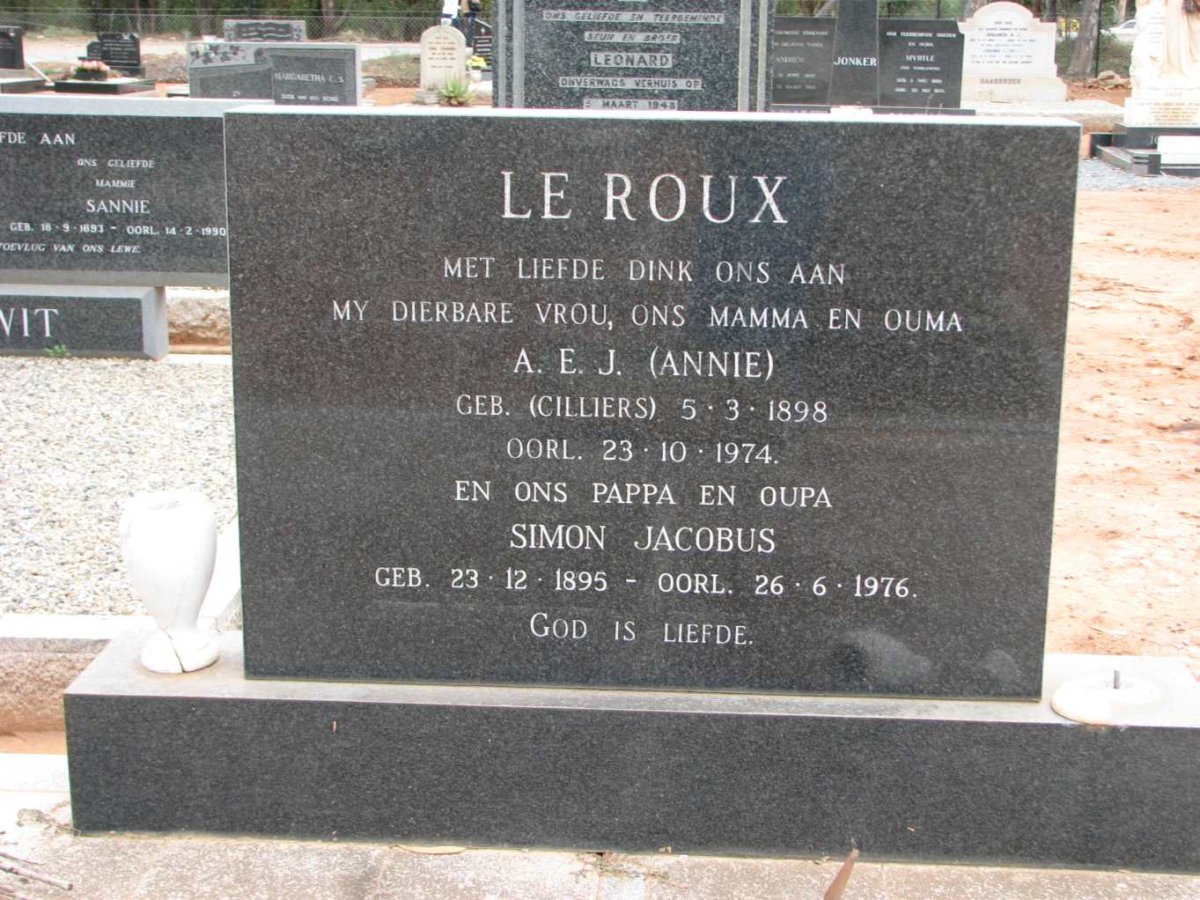 ROUX Simon Jacobus, le 1895-1976 &amp; A.E.J. CILLIERS 1898-1974