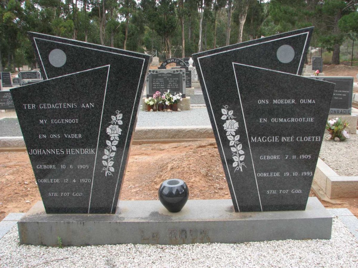 ROUX Johannes Hendrik, le 1905-1970 &amp; Maggie CLOETE 1905-1993