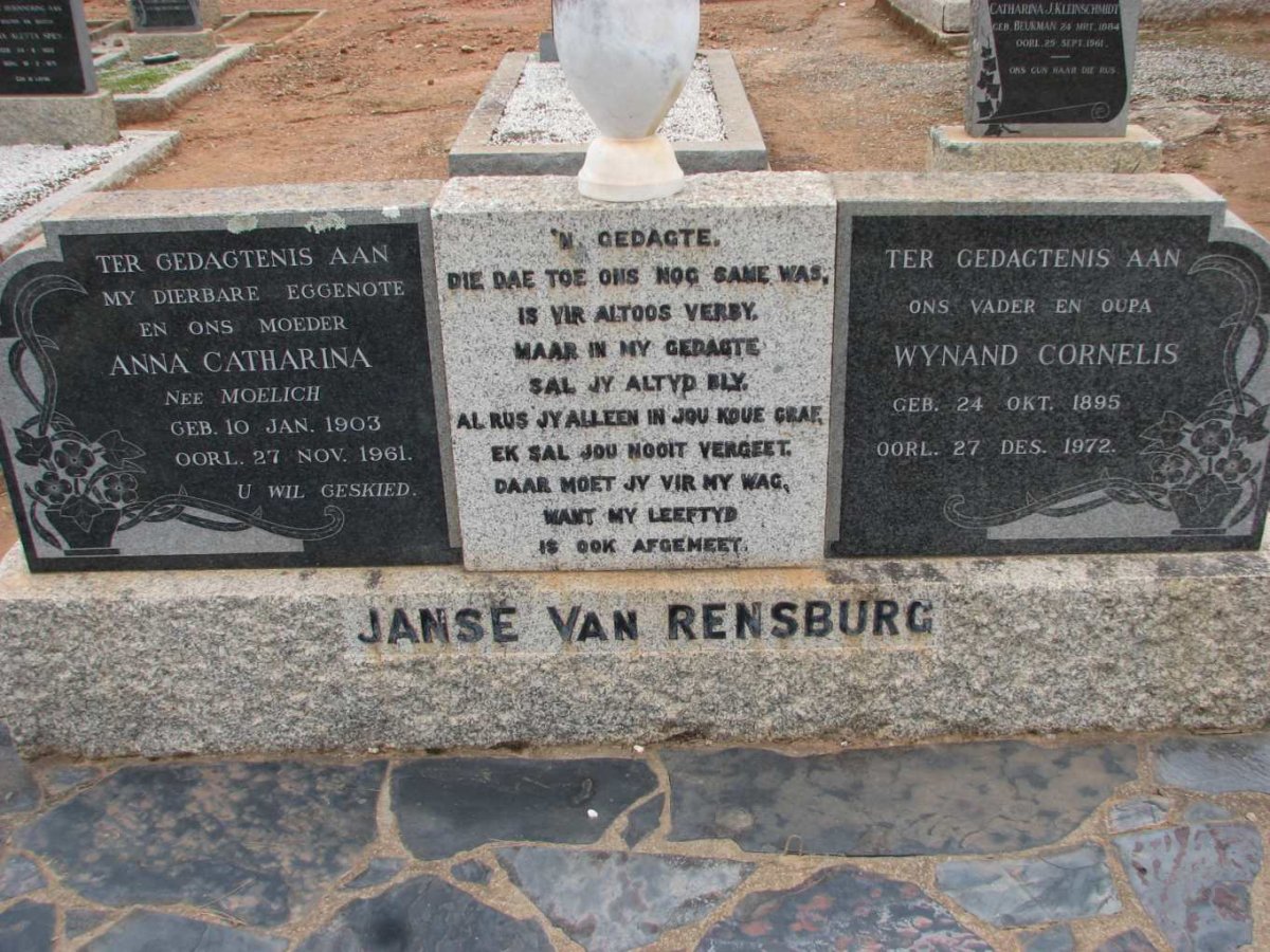 RENSBURG Wynand Cornelis, Janse van 1895-1972 &amp; Anna Catharina MOELICH 1903-1961