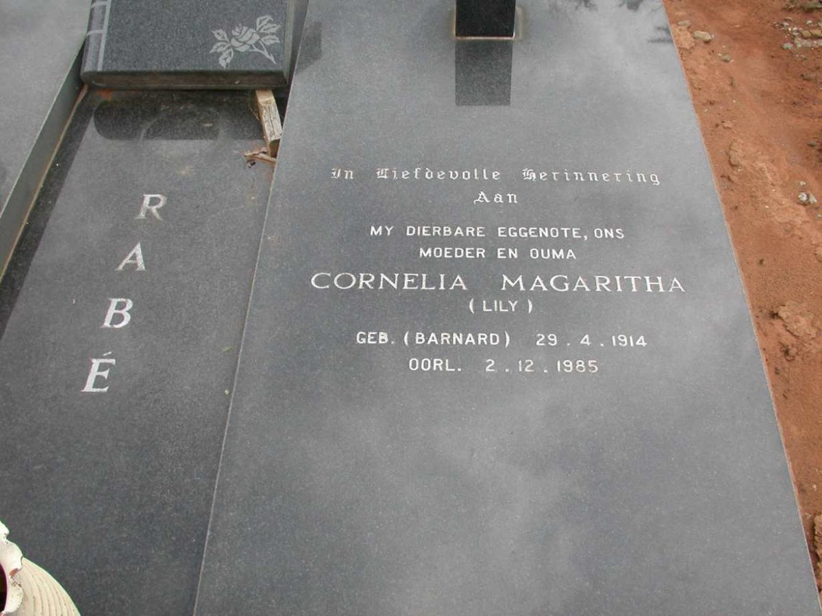 RABÉ Cornelia Magaritha nee BARNARD 1914-1985