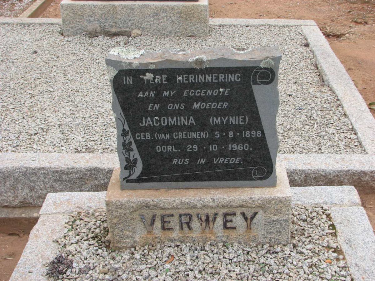 VERWEY Jacomina nee VAN GREUNEN 1898-1960