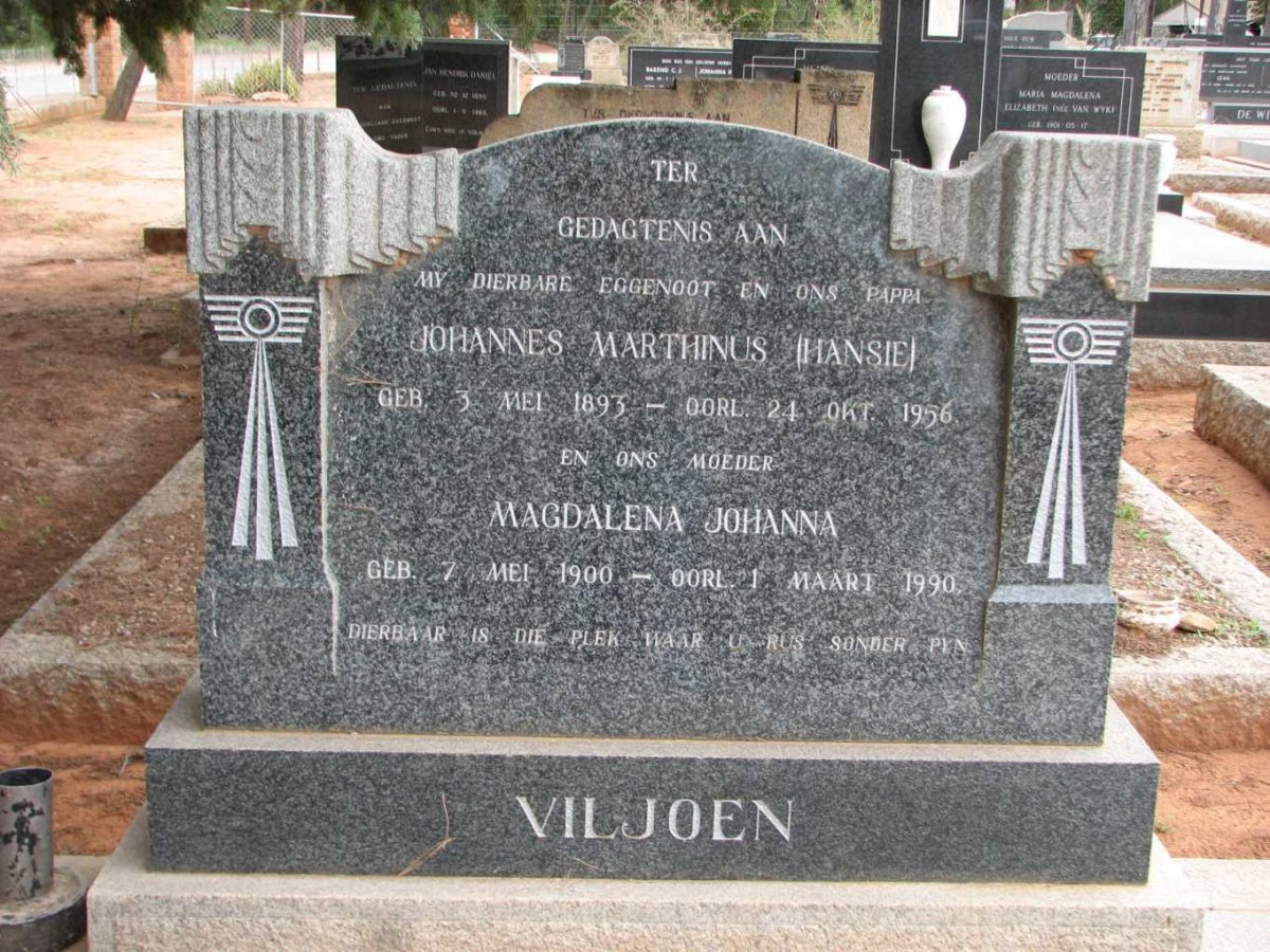 VILJOEN Johannes Marthinus 1893-1956 &amp; Magdalena Johanna 1900-1990