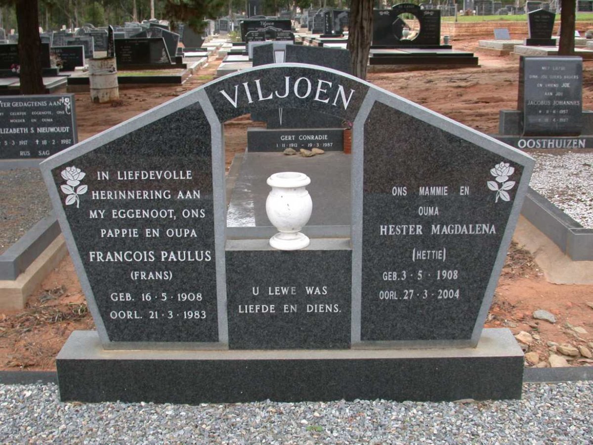 VILJOEN Francois Paulus 1908-1983 &amp; Hester Magdalena 1908-2004