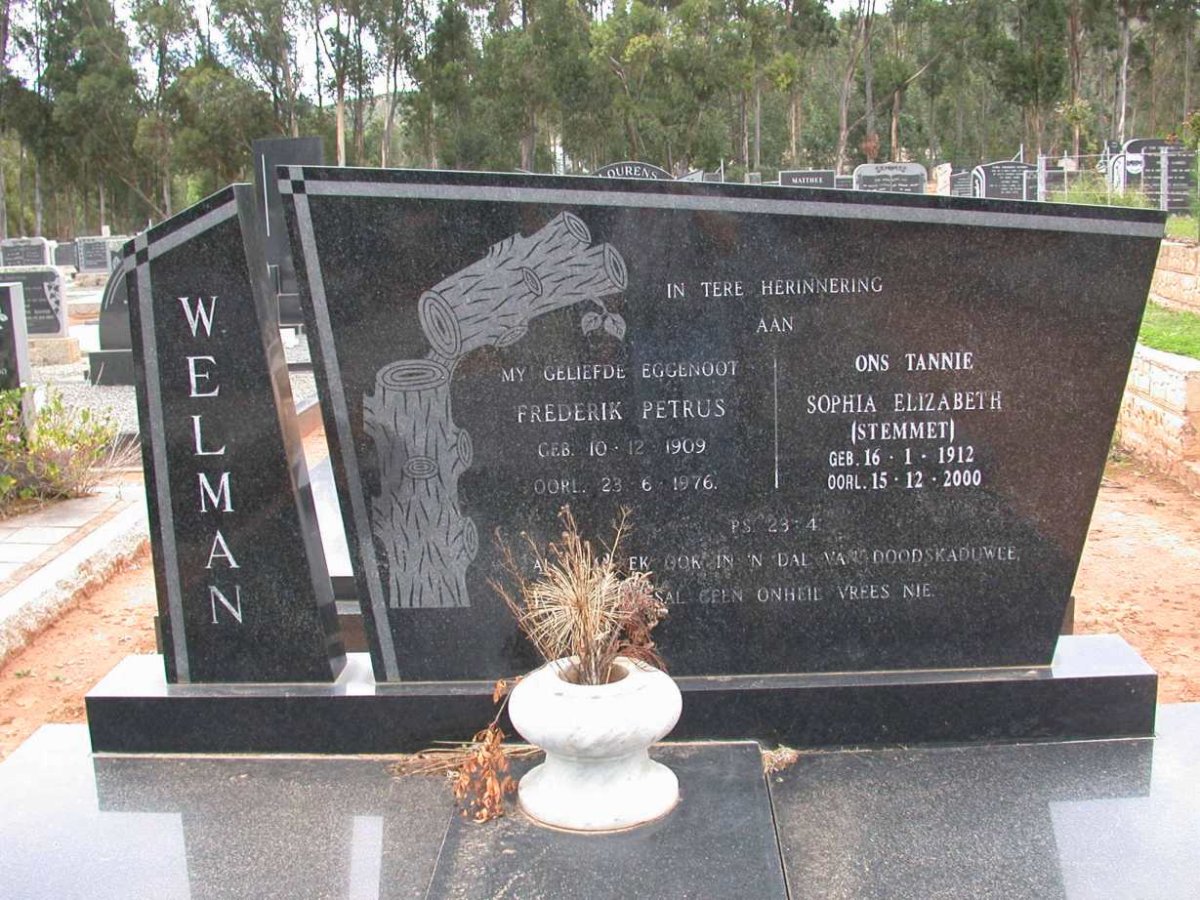 WELMAN Frederik Pertus 1909-1976 &amp; Sophia Elizabeth STEMMET 1912-2000