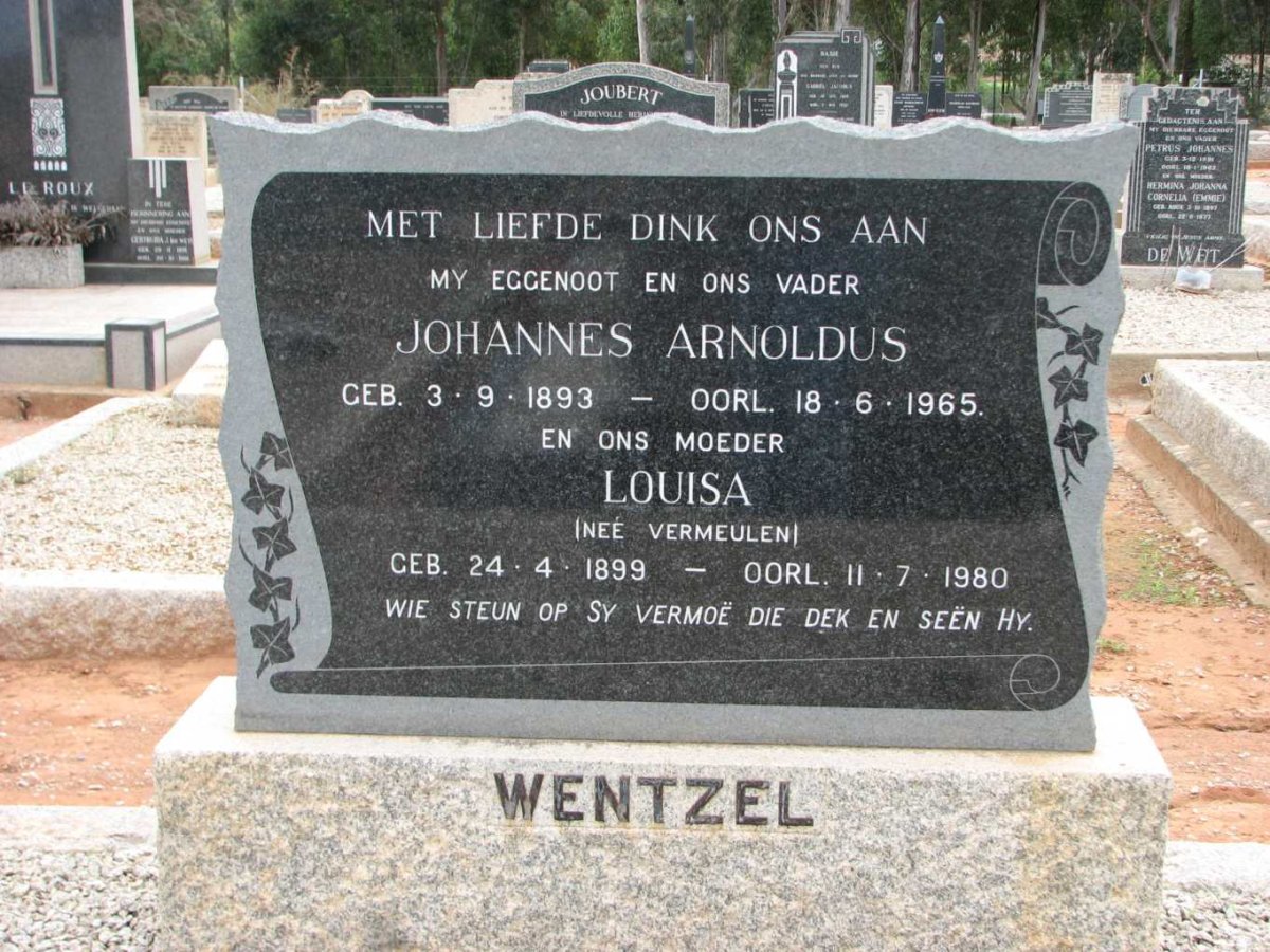 WENTZEL Johannes Arnoldus 1893-1965 &amp; Louisa VERMEULEN 1899-1980