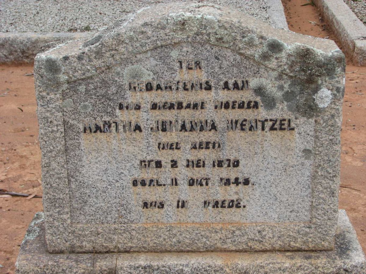 WENTZEL Martha Johanna nee KEET 1870-1945