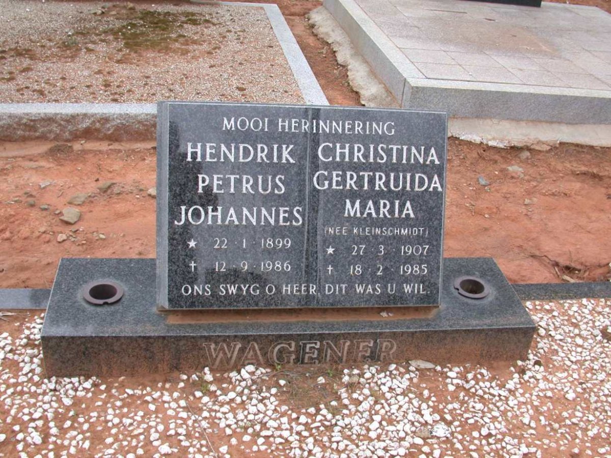 WAGENER Hendrik Petrus Johannes 1899-1986 &amp; Christina Gertruida Maria KLEINSCHMIDT 1907-1985