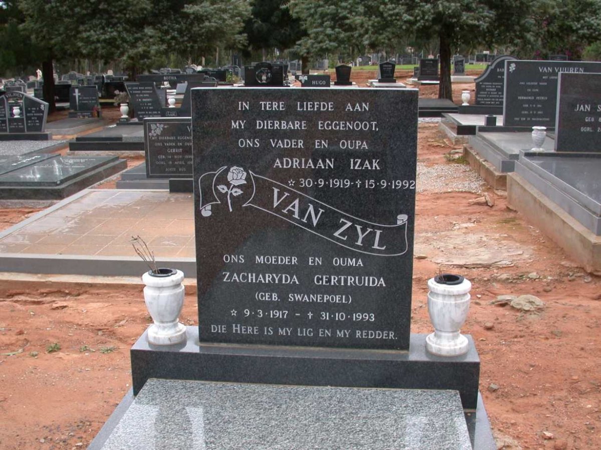 ZYL Adriaan Izak, van 1919-1992 &amp; Zacharyda Gertruida SWANEPOEL 1917-1993