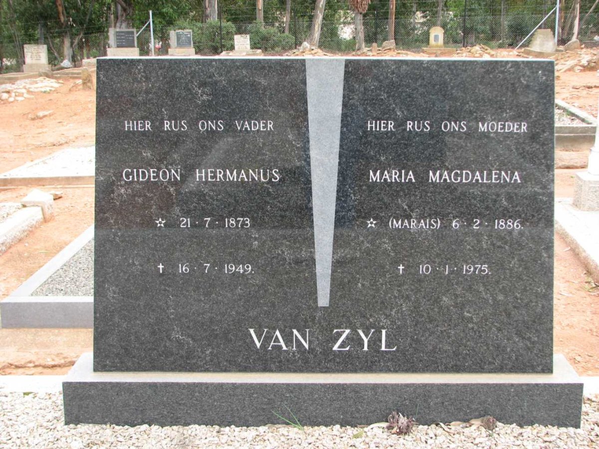 ZYL Gideon Hermanus, van 1873-1949 &amp; Maria Magdalena MARAIS 1886-1975