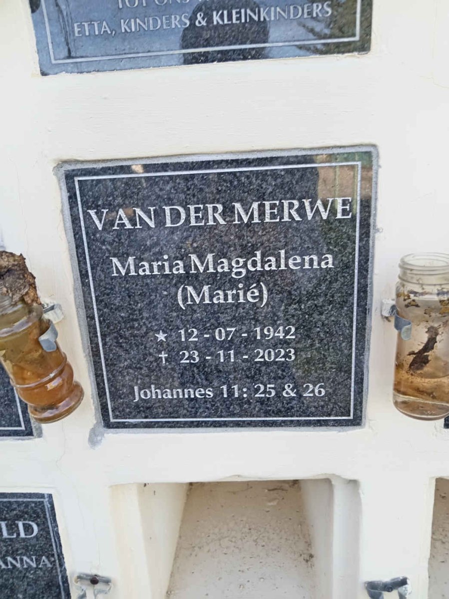 MERWE Maria Magdalena, van der 1942-2023
