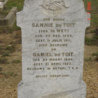 TOIT Daniel, du 1846-1923 &amp; Sannie DE WET 1846-1911