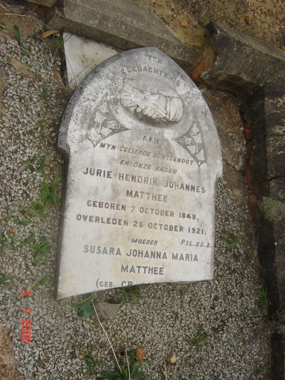 MATTHEE Jurie Hendrik Johannes 1848-1921 &amp;  Susara Johanna Maria