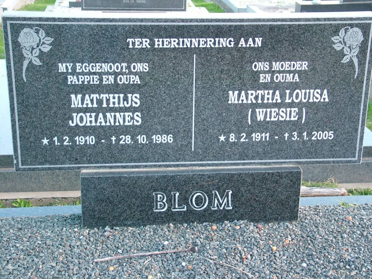 BLOM Matthijs Johannes 1910-1986 &amp; Martha Louisa 1911-2005