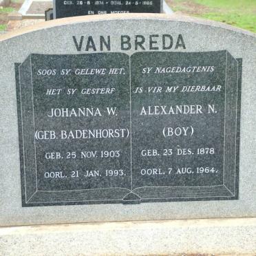 BREDA Alexander N., van 1878-1964 &amp; Johanna W. BADENHORST 1903-1993