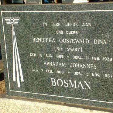 BOSMAN Abraham Johannes 1866-1957 &amp; Hendrika Oostewald Dina SWART 1866-1939