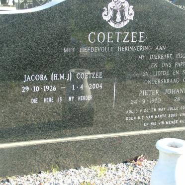 COETZEE Pieter Johannes 1920-1978 &amp; H.M.J. 1926-2004