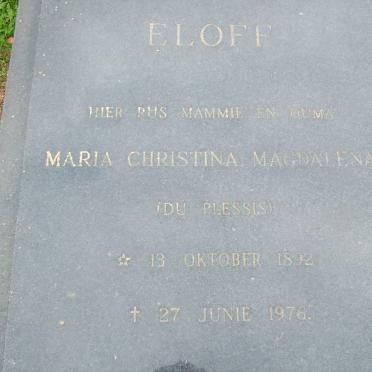 ELOFF Maria Christina Magdalena nee DU PLESSIS 1892-1976