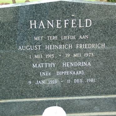 HANEFELD August Heinrich Friedrich 1915-1973 &amp; Matthy Hendrina DIPPENAAR 1915-1981