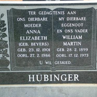 HUBINGER William Martin 1899-1973 &amp; Anna Elizabeth BEYERS 1901-1986