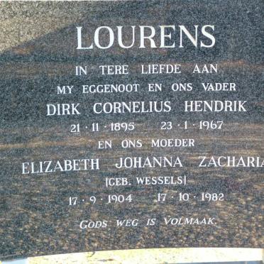 LOURENS Dirk Cornelius Hendrik 1895-1967 &amp; Elizabeth Johanna Zacharia  WESSELS 1904-1982