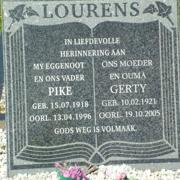 LOURENS Pike 1918-1996 &amp; Gerty 1921-2005 :: LOURENS Michael George 1952-2012