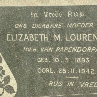 LOURENS Elizabeth M. nee VAN PAPENDORP 1893-1942