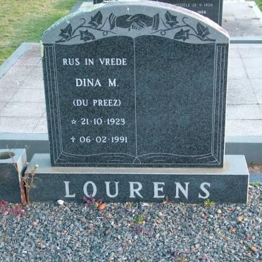 LOURENS Dina M. nee DU PREEZ 1923-1991