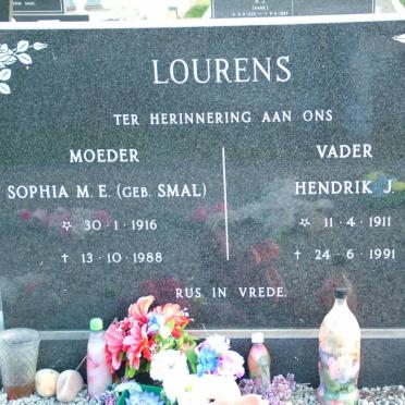 LOURENS Hendrik J. 1911-1991 &amp; Sophia M.E. SMAL 1916-1988