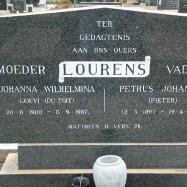 LOURENS Petrus Johannes 1897-1969 &amp; Johanna Wilhelmina DU TOIT 1900-1987