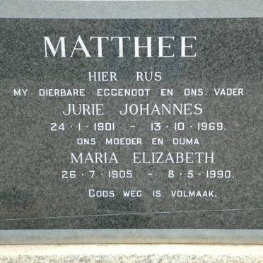 MATTHEE Jurie Johannes 1901-1969 &amp; Maria Elizabeth 1905-1990