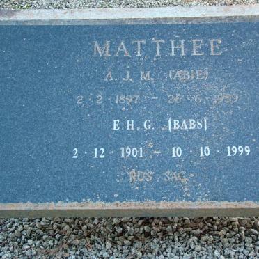 MATTHEE A.J.M. 1897-1959 &amp; E.H.G. 1901-1999