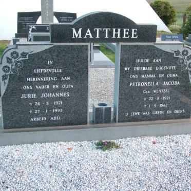 MATTHEE Jurie Johannes 1921-1993 &amp; Petronella Jacoba WENTZEL 1921-1982