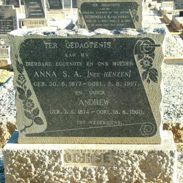 OCHSE Andrew 1874-1960 &amp; Anna S.A. HENZEN 1877-1957