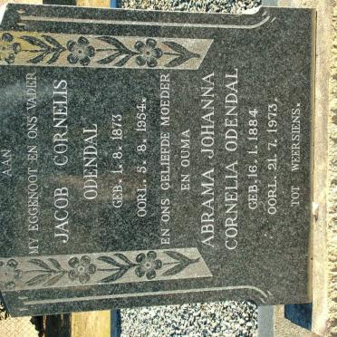 ODENDAL Jacob Cornelis 1873-1954 &amp; Abrama Johanna Cornelia 1884-1973