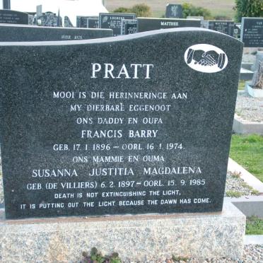 PRATT Francis Barry 1896-1974 &amp; Susanna Justitia Magdalena DE VILLIERS 1897-1985