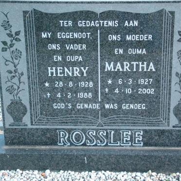 ROSSLEE Henry 1928-1988 &amp; Martha 1927-2002
