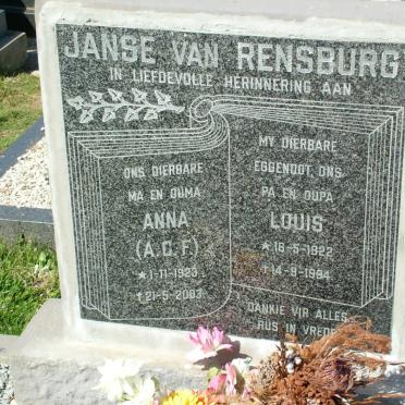 RENSBURG Louis, Janse van 1922-1994 &amp; A.C.F. 1923-2003