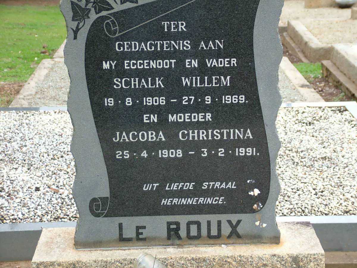 ROUX Schalk Willem, le 1906-1969 &amp; Jacoba Christina 1908-1991
